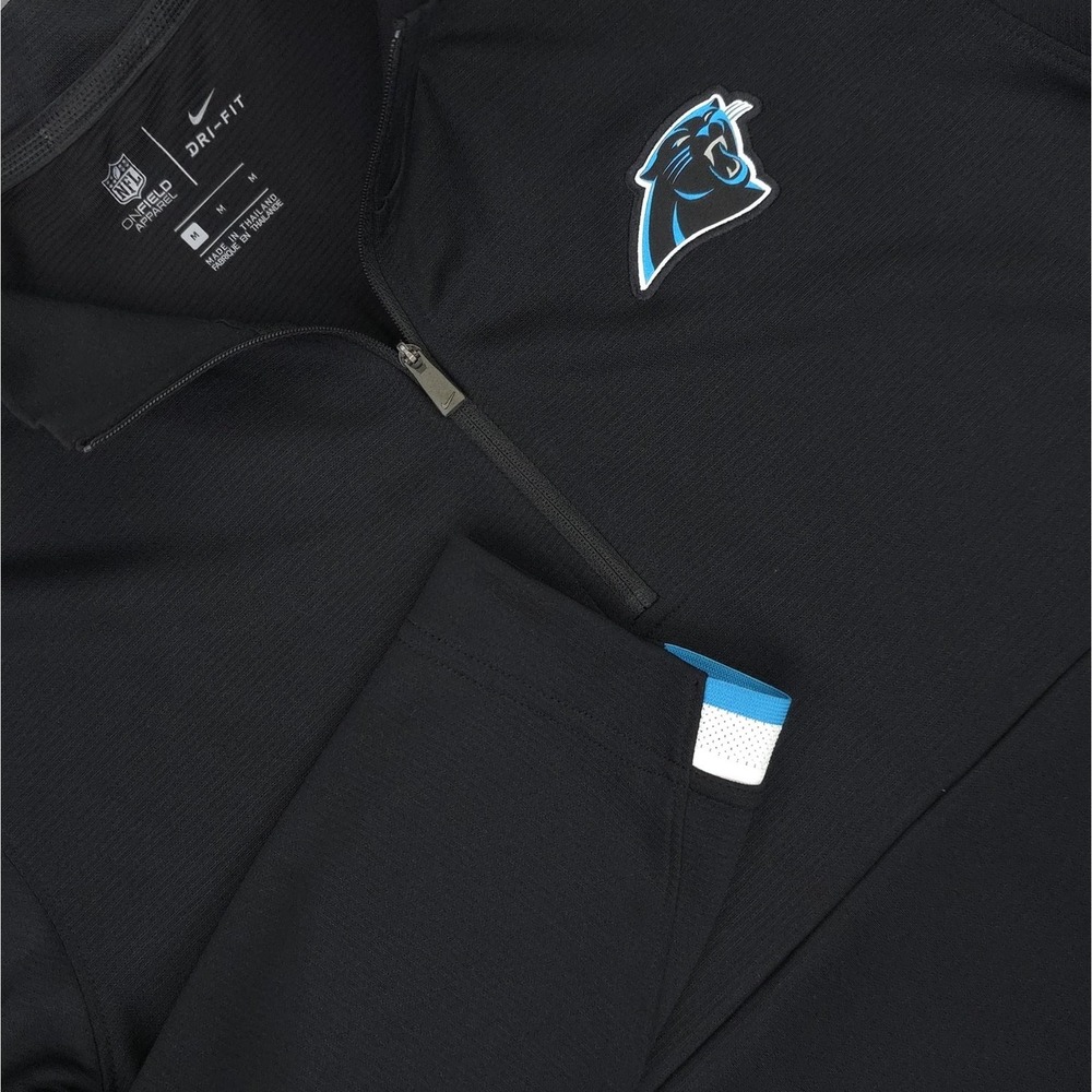 Carolina Panthers Pullover Mens Medium Black Blue NFL On Field Nike 1/4 Zip
